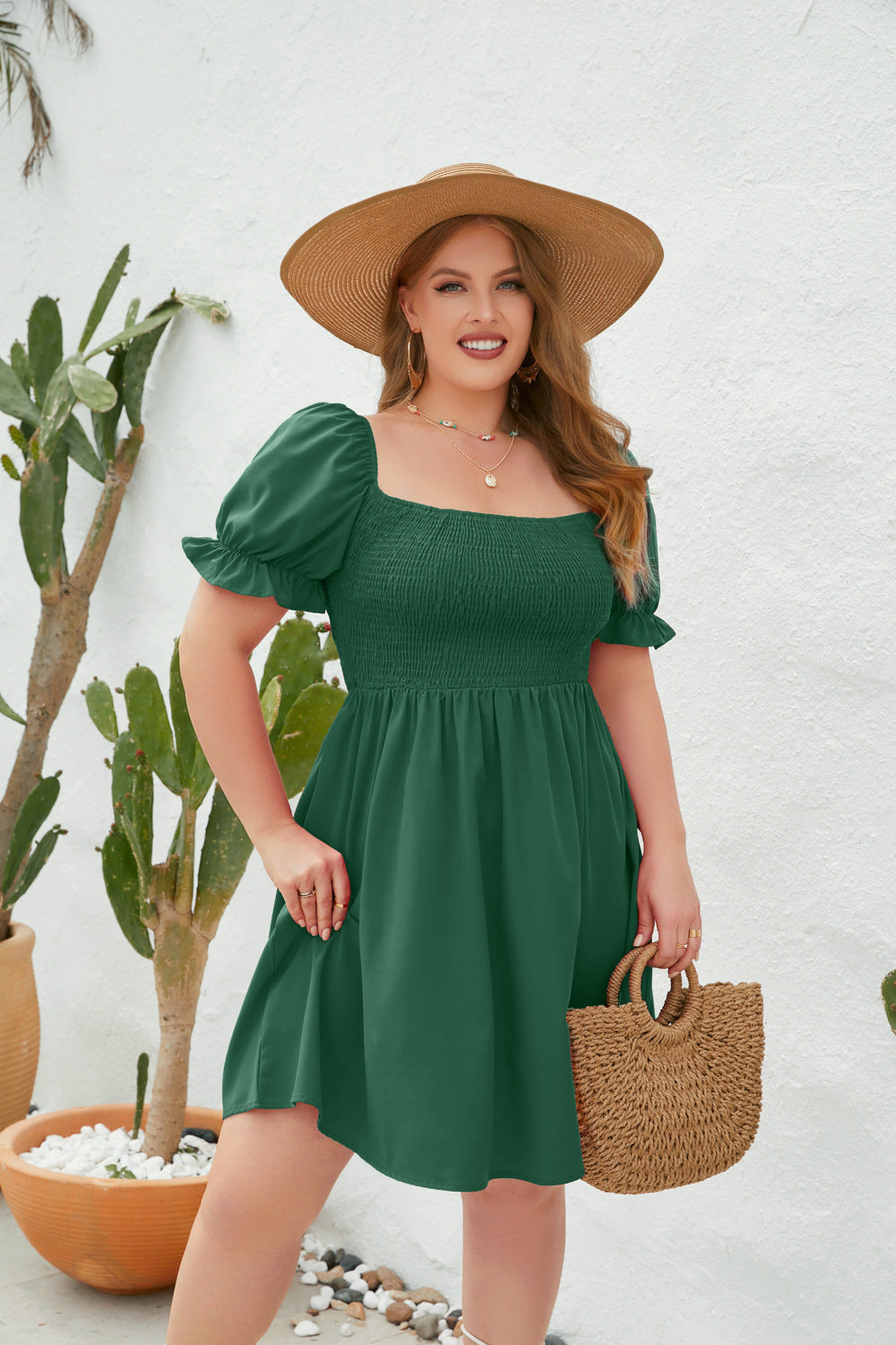Damen Leichtes Sommerkleid mit schulterfreier Passform und voluminösen Puffärmeln Echo Archiv