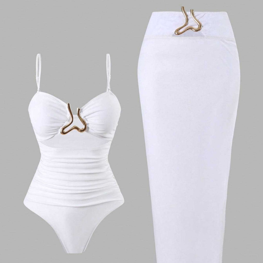 Damen Eleganter Badeanzug mit schickem Wrap-Rock Echo Archiv