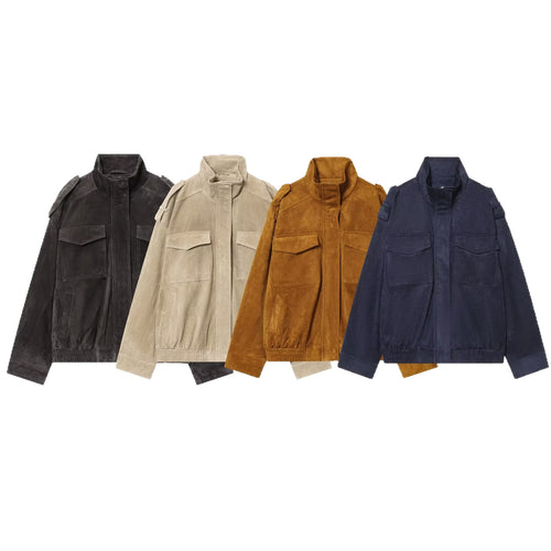 Damen Wildleder-Fieldjacke mit Stehkragen, Epauletten und aufgesetzten Brusttaschen Echo Archiv