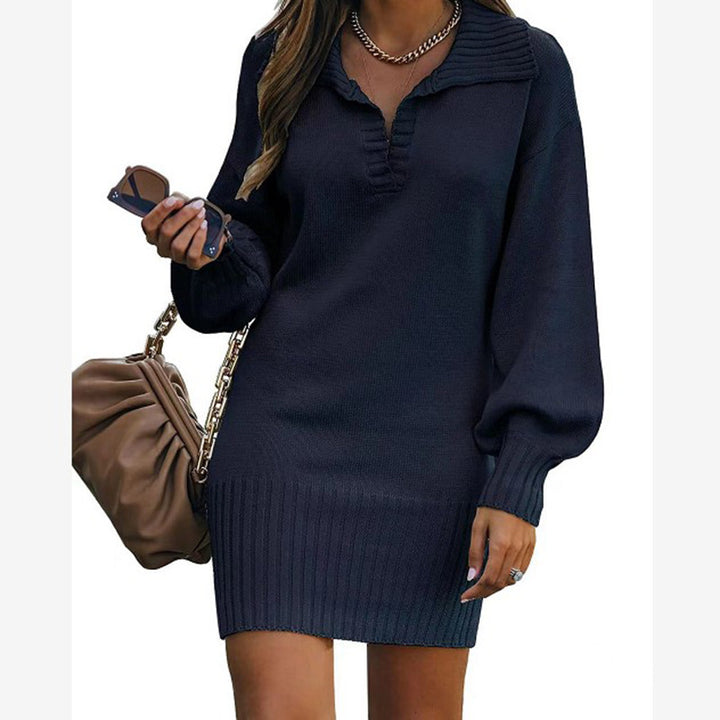 Damen nan schulterfreies Strickminikleid mit weitem V-Ausschnitt und Rippbund Echo Archiv