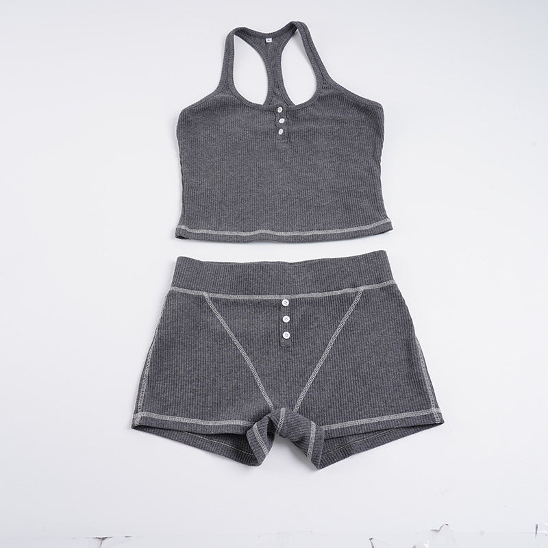 Damen Sportliches Top- und Shorts-Set aus weichem Rippmaterial Echo Archiv
