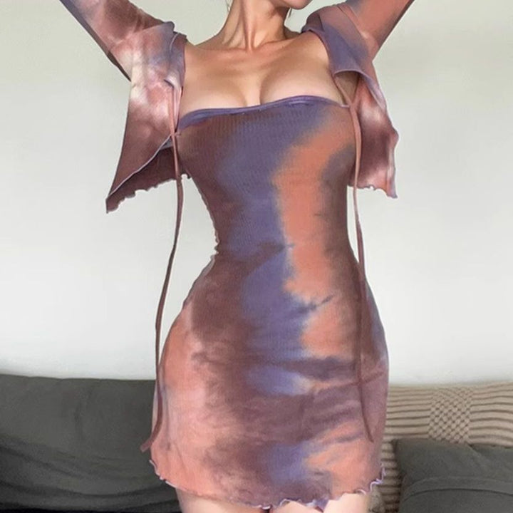 Damen Figürliches geripptes Minikleid mit Cut-Out-Bindung und Bolero-Detail – Élara