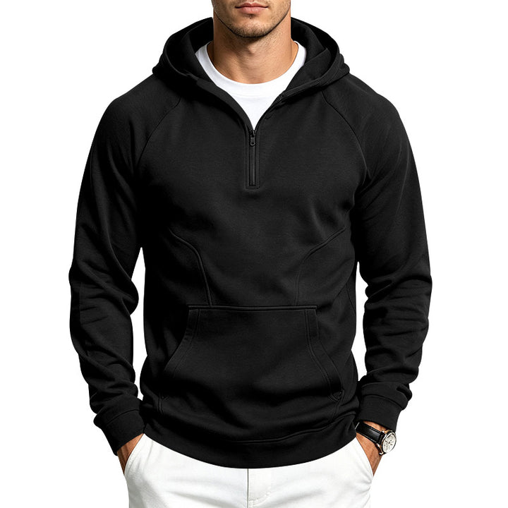 Herren Kapuzenpullover mit halbem Reißverschluss, sportlich-slim Fit und Kängurutasche Echoarchiv