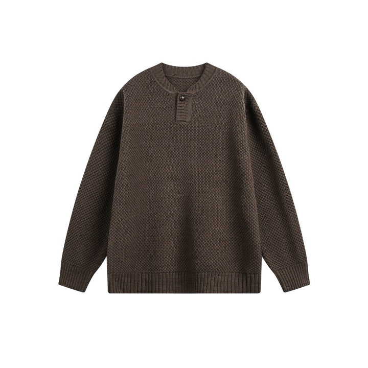 Unisex Strukturierter Strickpullover mit Henley-Knopfleiste Echoarchiv