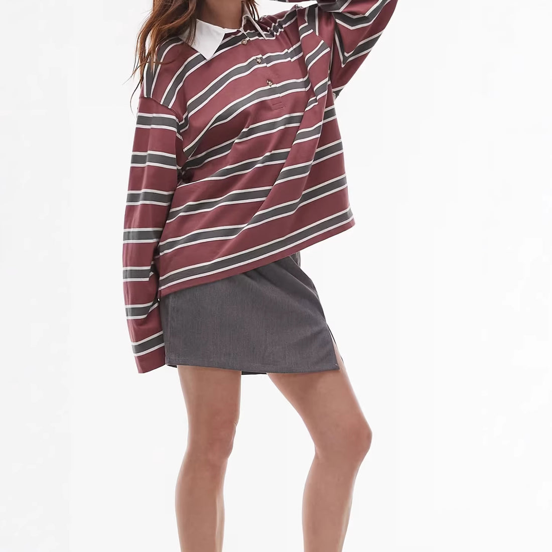 Damen Lässiger gestreifter Shirt mit Polokragen – Orélia