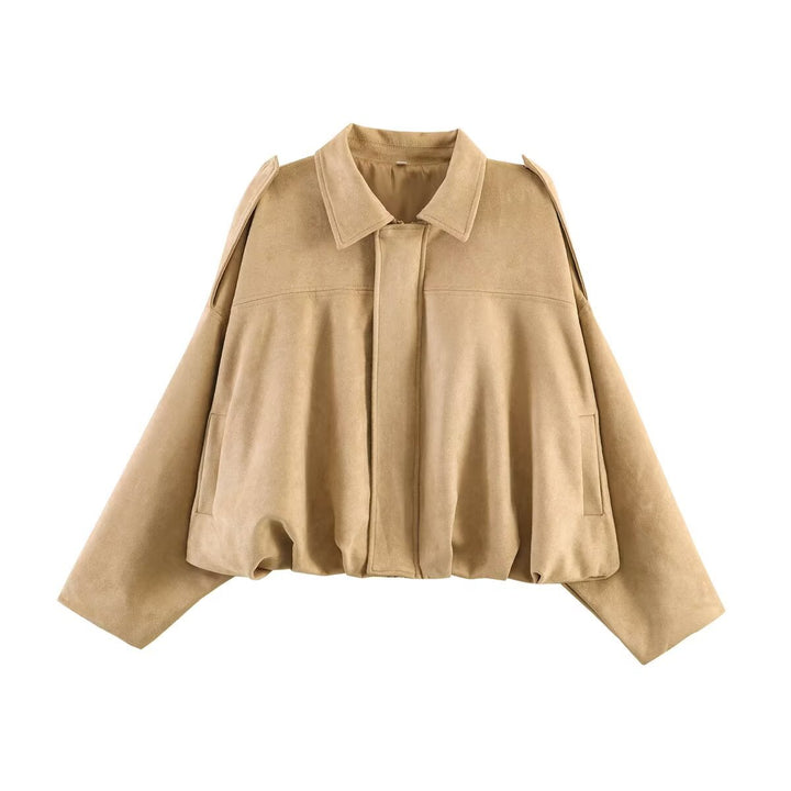 Damen Oversize-Suedejacke mit Schulterklappen, verdeckter Knopfleiste und elastischem Saum Echo Archiv