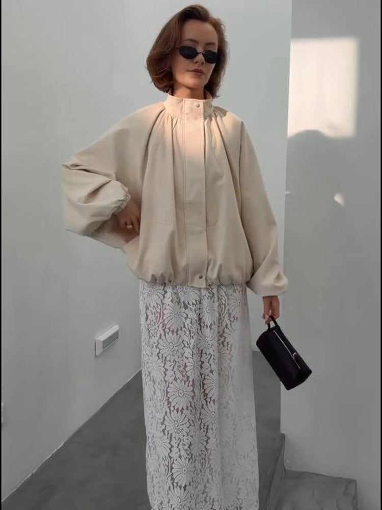 Damen Oversize Blousonjacke mit Stehkragen und Volumenärmeln Echoarchiv