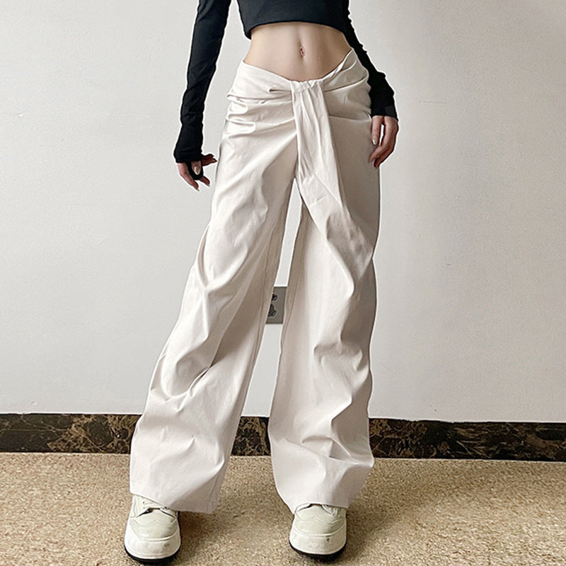 Damen hochtaillierte Palazzohose mit Drapé-Detail und weitem Bein – Avélisse