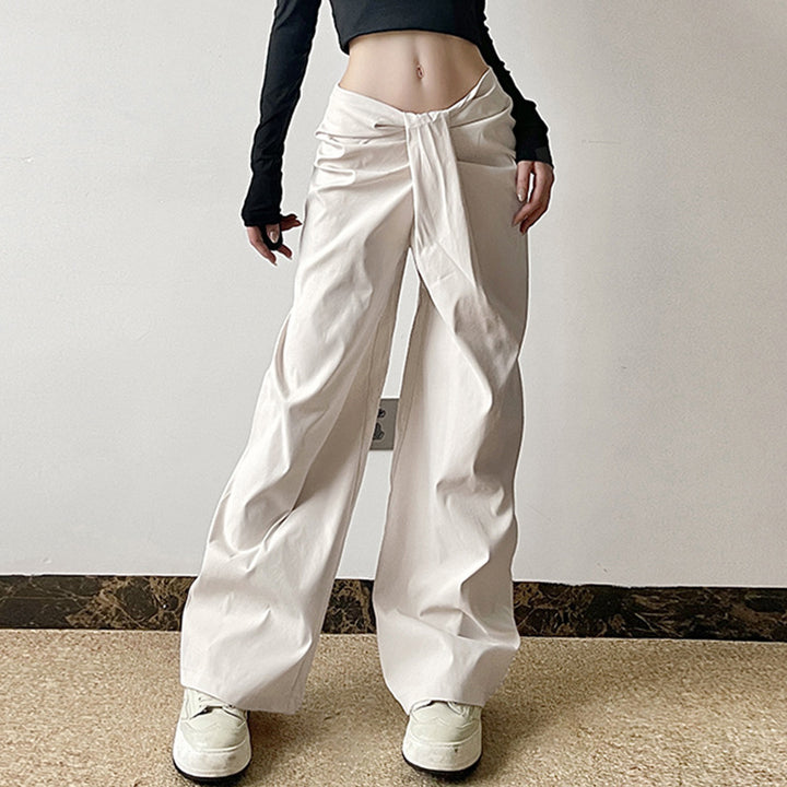 Damen hochtaillierte Palazzohose mit Drapé-Detail und weitem Bein – Avélisse