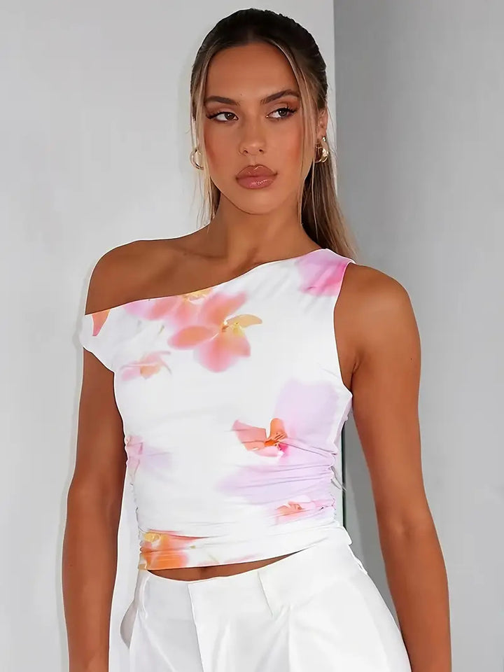 Damen Crop-Top mit floralem Design und schulterfreiem Schnitt Echo Archiv