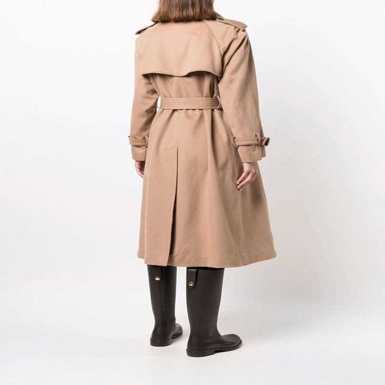 Damen Midilanger Wollmix-Trenchcoat im Tailoring mit Doppelreihe, Taillengürtel und Epauletten Echoarchiv