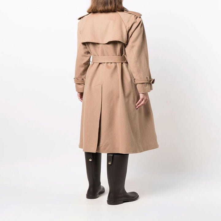 Damen Midilanger Wollmix-Trenchcoat im Tailoring mit Doppelreihe, Taillengürtel und Epauletten Echoarchiv