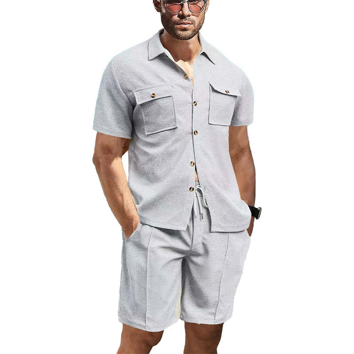 Herren lässiges Kurzarmhemd und elastische Shorts-Set Echoarchiv