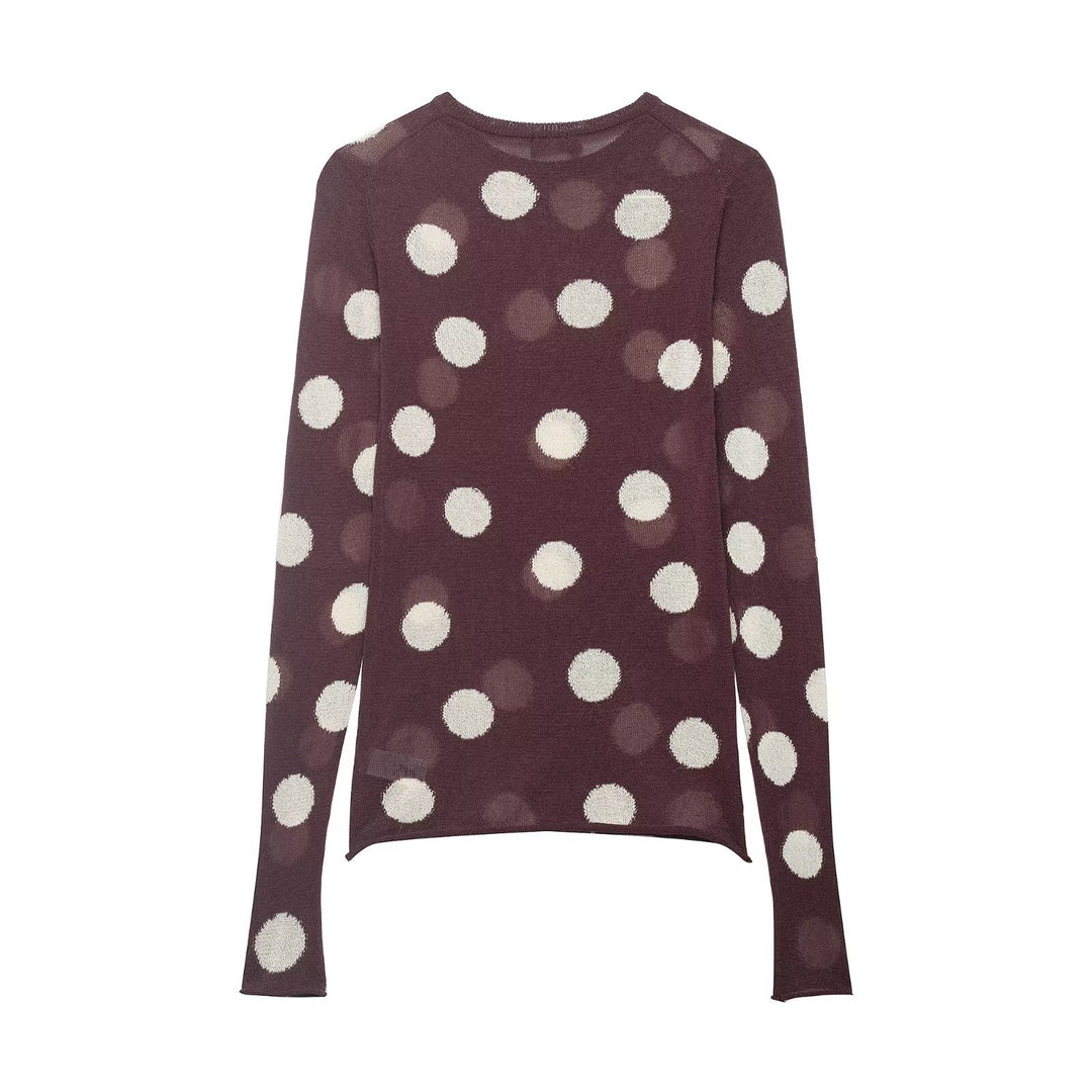 Damen Leichter Polka-Dot Feinstrickpullover mit Rundhals und Relaxed-Schnitt Echo Archiv