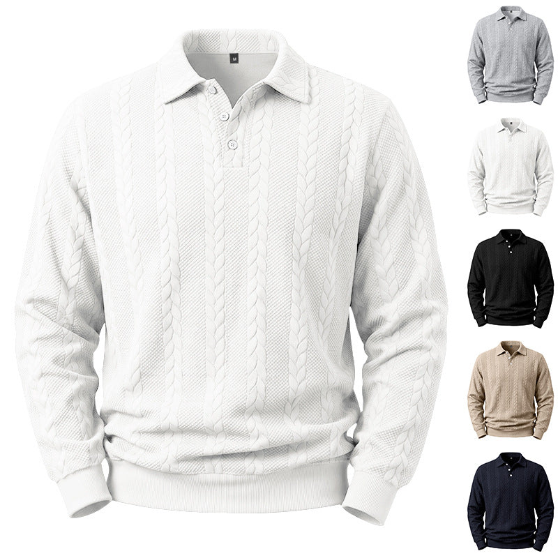 Herren Gestricktes Polo-Sweatshirt mit Zopfstrickmuster und Knopfleiste – Cavello