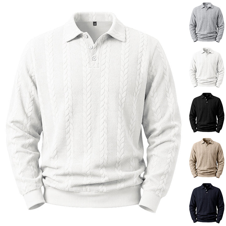 Herren Gestricktes Polo-Sweatshirt mit Zopfstrickmuster und Knopfleiste – Cavello