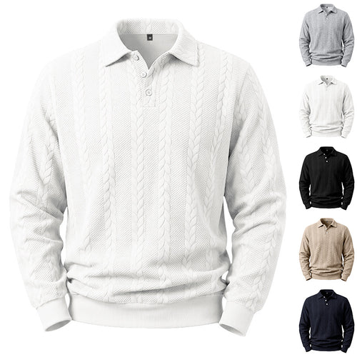 Herren Gestricktes Polo-Sweatshirt mit Zopfstrickmuster und Knopfleiste – Cavello