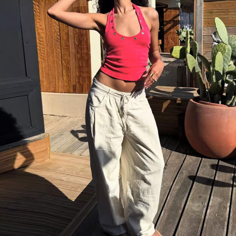 Damen sportliches Top mit modischen Details und tiefem Ausschnitt Echo Archiv