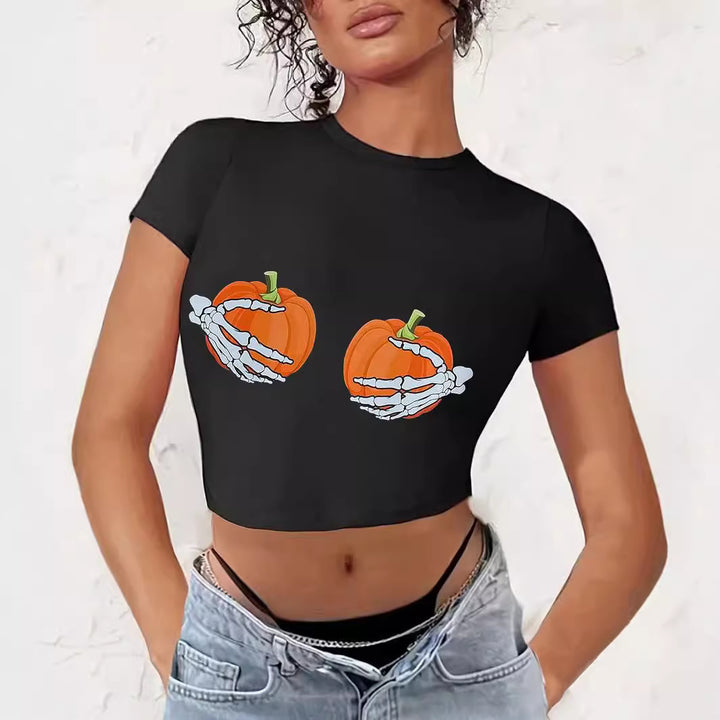 Damen Crop-T-Shirt mit kreativem Comic-Motiv Echo Archiv