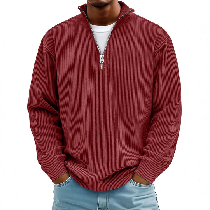 Herren nan gerippter Strickpullover mit halbem Reißverschluss und Stehkragen Echo Archiv