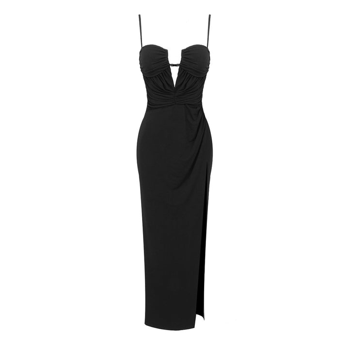 Damen Elegantes Maxikleid mit tiefem V-Ausschnitt und raffinierten Drapierungen Echo Archiv