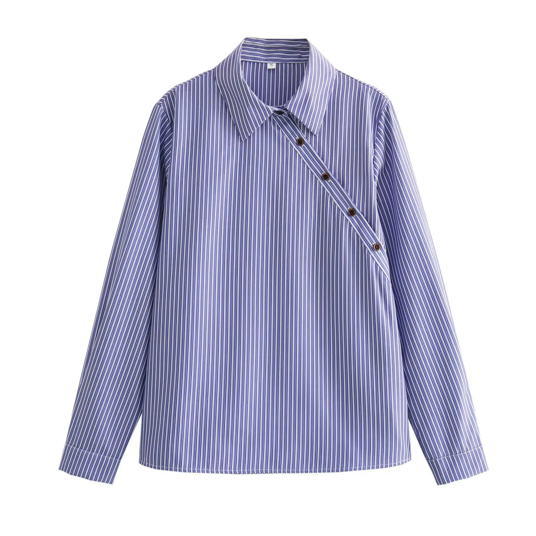 Damen Oversize Streifenbluse mit diagonaler Knopfleiste und Kentkragen Echoarchiv