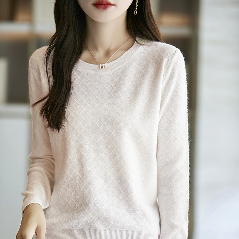 Damen Lässiger Feinstrickpullover mit dezentem Rautenmuster und gerippten Bündchen Echoarchiv