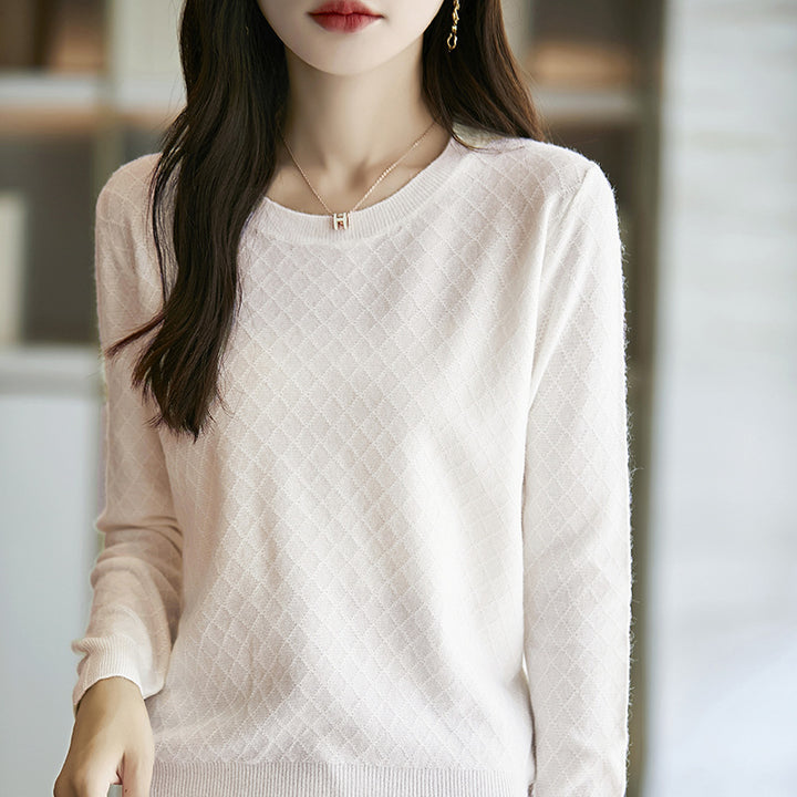 Damen Lässiger Feinstrickpullover mit dezentem Rautenmuster und gerippten Bündchen Echoarchiv