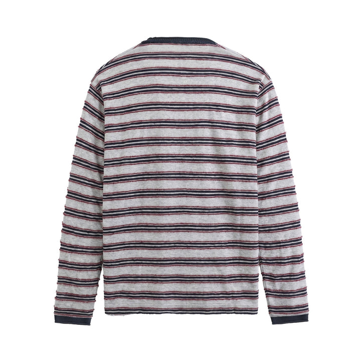 Unisex Langärmliges Feinstrick-Shirt mit Ringelstruktur und geripptem Kragen Echoarchiv