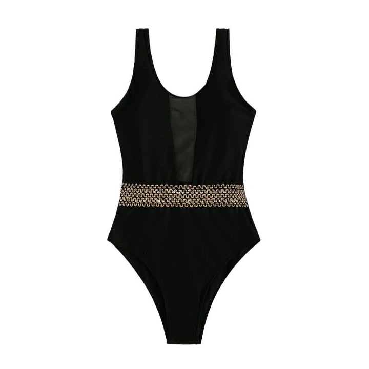 Damen Einteiliger Badeanzug mit transparentem Einsätzen und glamourösem Gürtel Echo Archiv
