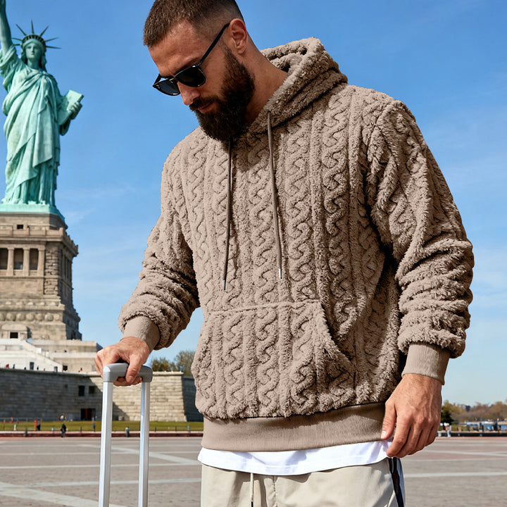 Herren nan Kuscheliger Sherpa-Hoodie mit Zopfmuster, Kängurutasche und Rippbündchen Echo Archiv