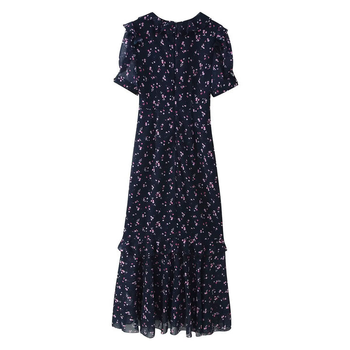 Damen Maxikleid mit Volants, V-Ausschnitt und floralem Chiffon-Look Echoarchiv