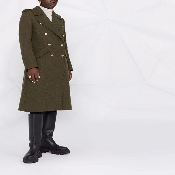 Damen A‑Linien Wollmix‑Mantel mit zweireihigem Tailoring, Metallknöpfen und Klappentaschen Echoarchiv