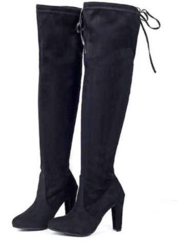 Damen  Overknee-Stiefel aus Veloursleder mit elastischem Schaft und mittelhohem Blockabsatz Echo Archiv