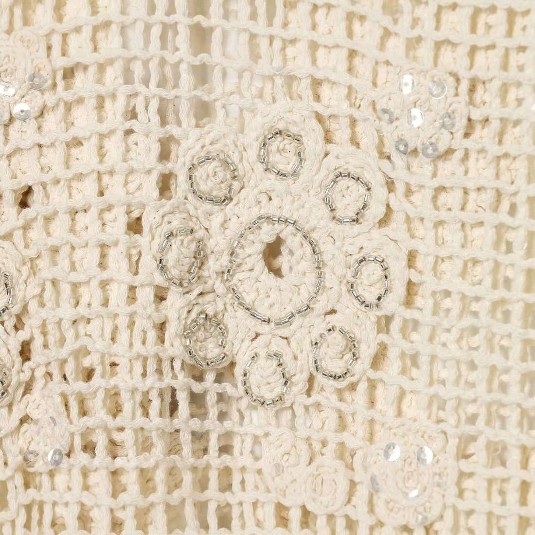 Damen Häkelpullover mit Blumen-Applikationen und Tunnelzug Echoarchiv
