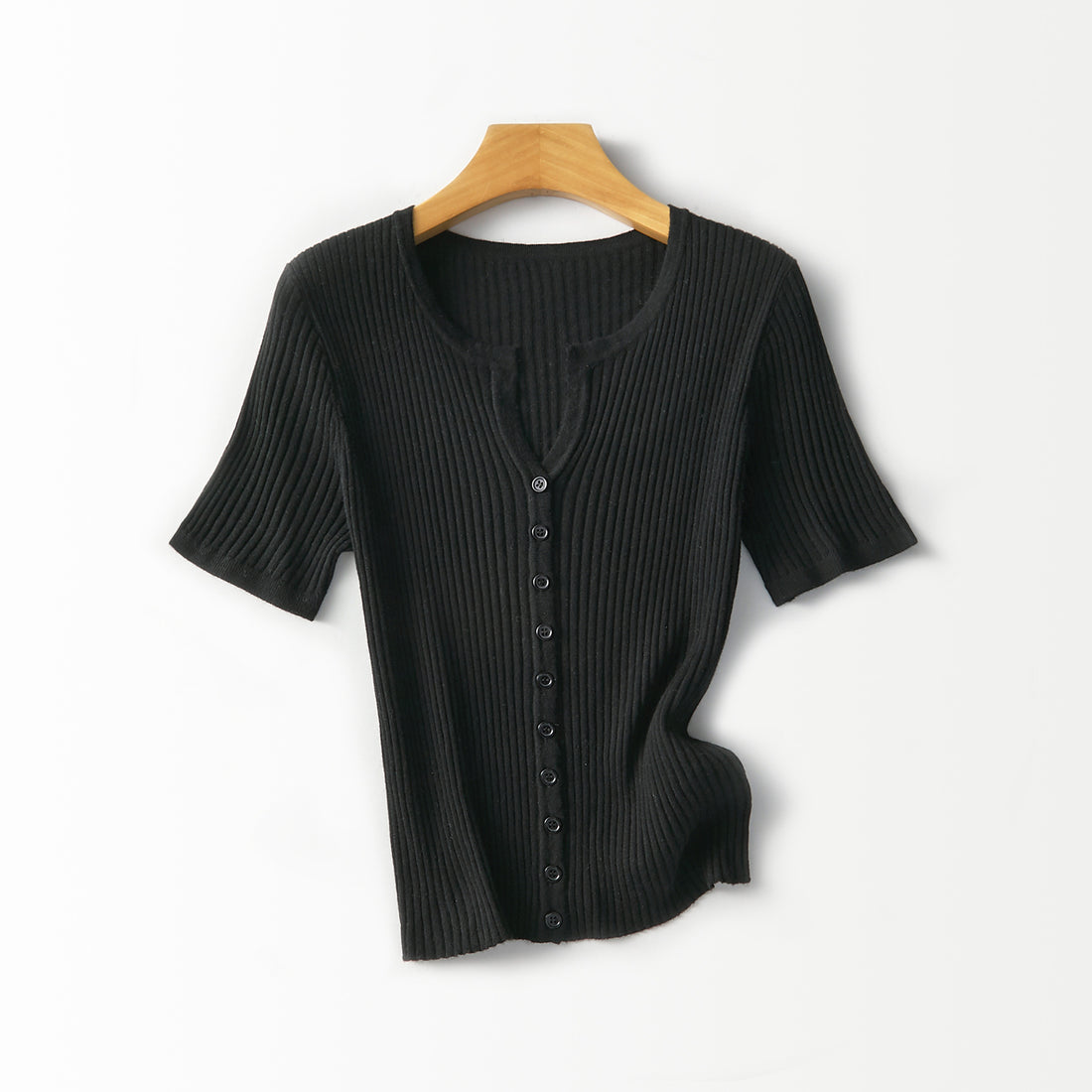 Damen Kurzärmeliger gerippter Knopfcardigan aus Feinstrick Echo Archiv