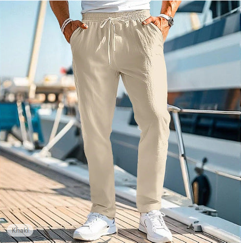 Herren lässige Leinenmisch-Joggerhose mit Kordelzug, angeschrägten Eingrifftaschen und schmalem Knöchelabschluss – Sorevano