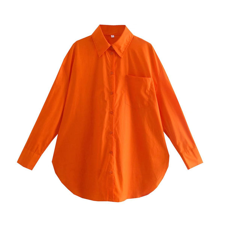 Damen nan oversized Hemdbluse mit Brusttasche, überschnittener Schulter und abgerundetem Saum Echo Archiv