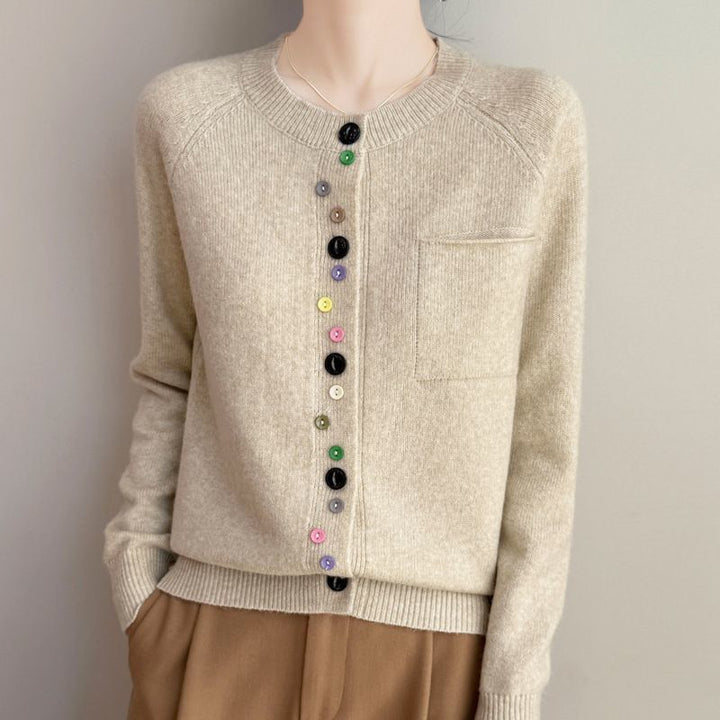 Damen Modischer Strickcardigan mit bunten Knöpfen Echo Archiv