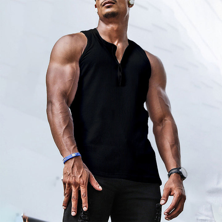 Herren Ärmelloses Sport-Tanktop mit Knopfleiste und atmungsaktivem Gewebe Echoarchiv