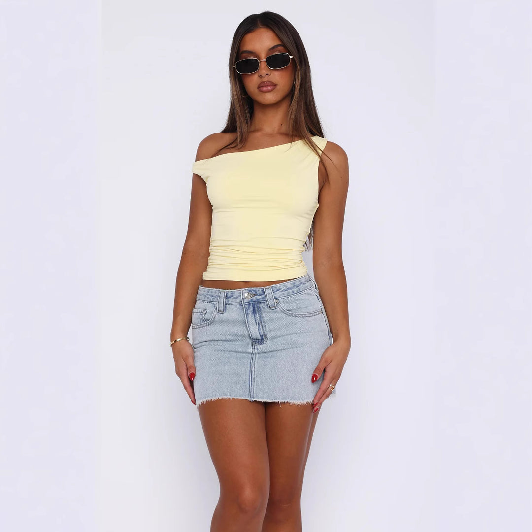 Damen Crop-Top mit floralem Design und schulterfreiem Schnitt Echo Archiv