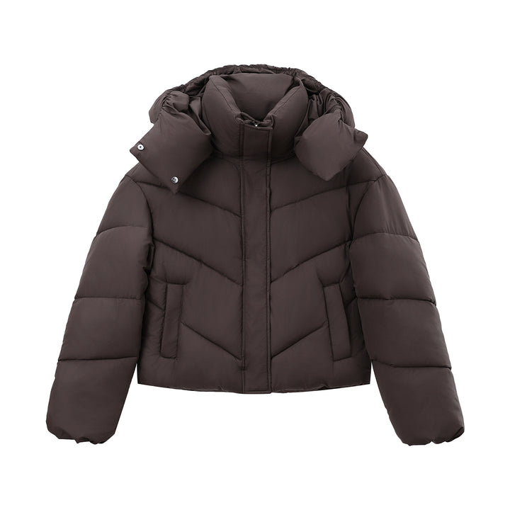 Damen Kurze Pufferjacke mit voluminösem Stehkragen und abnehmbarer Kragenkapuze Echo Archiv