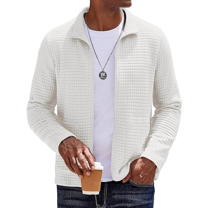 Herren Strukturierte Sweatjacke mit hohem Kragen und praktischen Taschen Echoarchiv