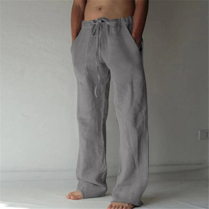 Herren lässige Leinenhose mit elastischem Bund und seitlichen Eingrifftaschen Echoarchiv