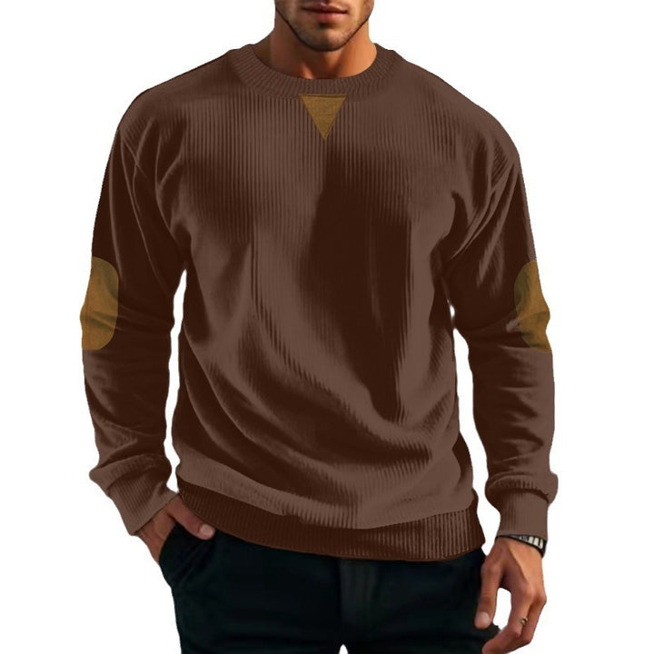Herren nan gerippter Strickpullover mit Rundhalsausschnitt Ellbogen-Patches und Zierdreieck Echo Archiv