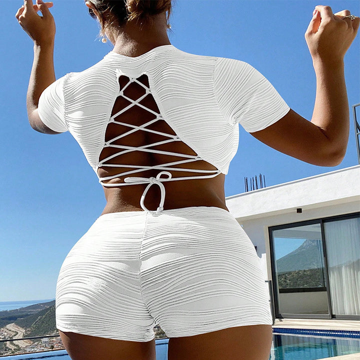 Damen Sportliches Crop-Top und kurze Shorts Set Echo Archiv
