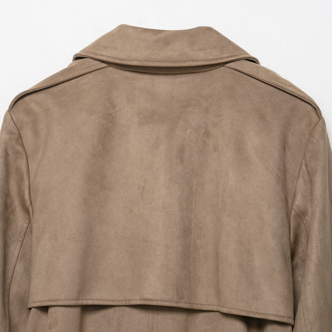 Damen Trenchcoat in Veloursleder-Optik doppeltreihig mit Taillengürtel Echoarchiv
