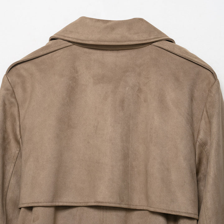 Damen Trenchcoat in Veloursleder-Optik doppeltreihig mit Taillengürtel Echoarchiv