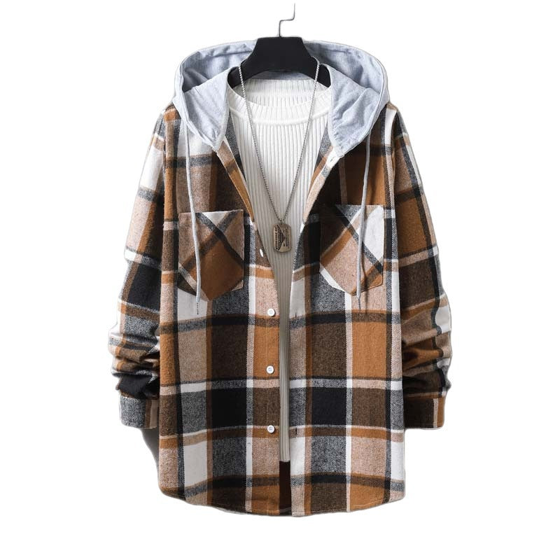 Herren lässige Karojacke mit Kapuze und funktionalen Taschen Echoarchiv