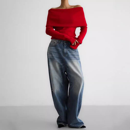 Damen Off-Shoulder Strickoberteil mit elegantem Schnitt Echoarchiv